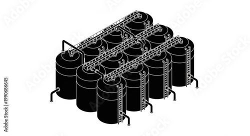 Cluster of Industrial Cylindrical Storage Tanks in Array.