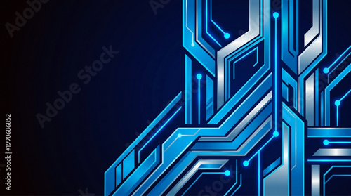 Abstract technology background with glowing blue circuit lines