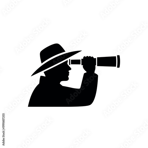 Man looking through a telescope outdoors.