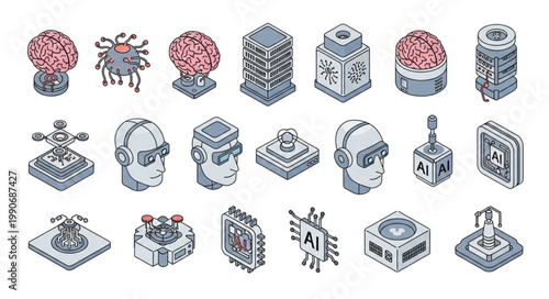 Collection of Diverse Isometric Virus and Microbe Icons.