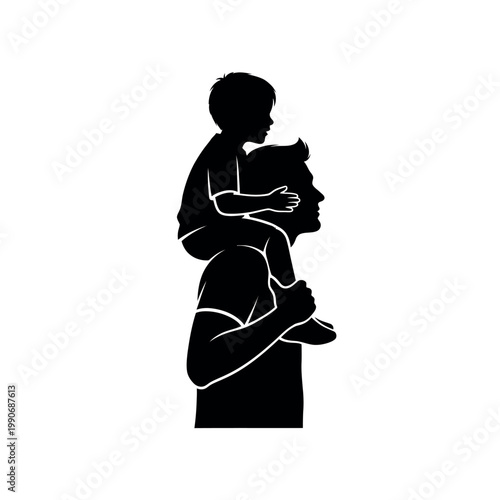 Silhouette of Father Carrying Son on Shoulders.