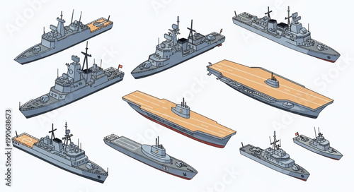 Collection of Military Ships and War Vessels.