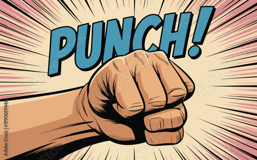 A dynamic pop art style illustration shows a strong human fist with the word PUNCH! exploding outwards