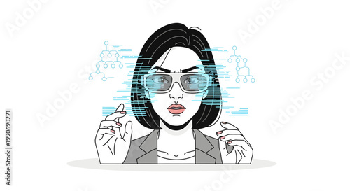Confused businesswoman with virtual reality glasses on head