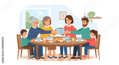 Happy family having dinner together at home