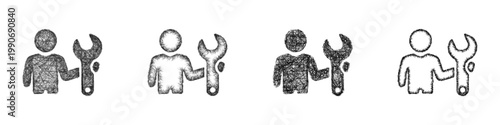 Sketch ironworker wrench icon design set