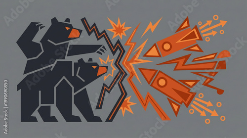 Stylized graphic depiction of bears versus missiles