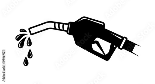 Gasoline Fuel Pump Nozzle Dripping Drops of Fuel on Isolated White Background