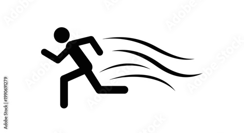 Stick Figure Man Running Fast on Isolated White Background