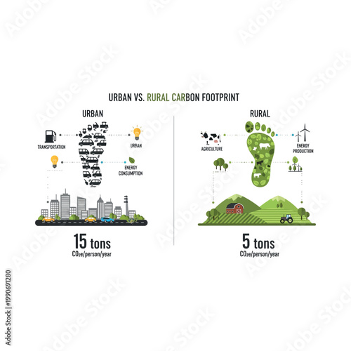 Urban and rural areas compared by carbon footprint size and lifestyle