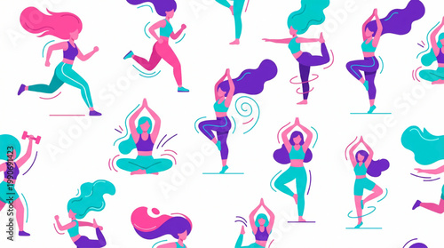 Vector pattern of women practicing fitness and yoga
