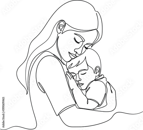 Mother, woman, hugging, holding, cuddling baby, love, care, vector illustration