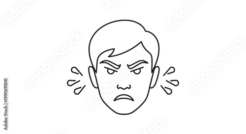 Annoyed Man with Angry Frown and Frustration Bubbles on Isolated White Background
