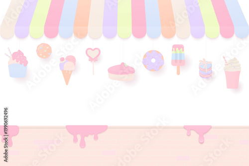 Colorful shop and pastel dessert background