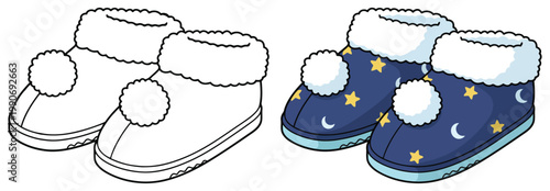 Slippers cozy winter house shoes with fur trim cute night theme coloring page