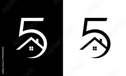 Modern Real Estate Logo Design with Number 5 and House Icon