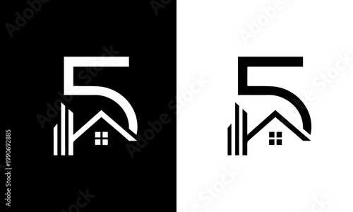 Modern Real Estate Logo Design with Number 5 and House Icon
