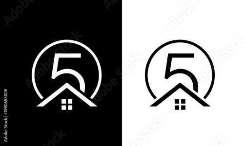 Modern Real Estate Logo Design with Number 5 and House Icon