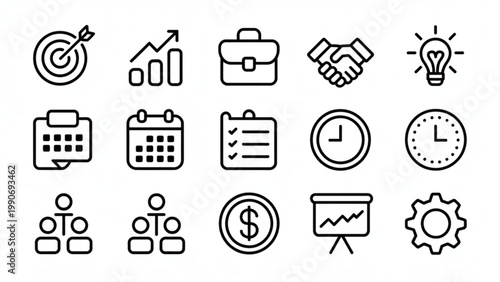 Minimal Business Management Line Icon Set  Strategy, Growth, and Corporate Essentials