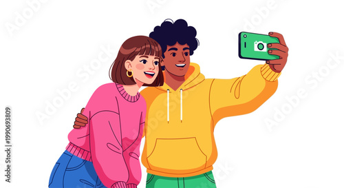 Two friends taking a selfie photo.