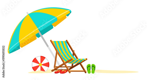 Colorful Beach Chair and Umbrella Setup.