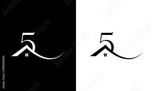 Modern Real Estate Logo Design with Number 5 and House Icon