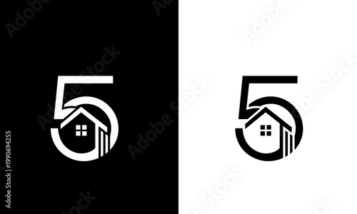 Modern Real Estate Logo Design with Number 5 and House Icon