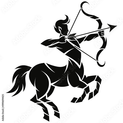 Sagittarius centaur archer shooting arrow with bow in dynamic graphic style