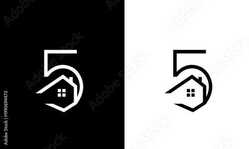 Modern Real Estate Logo Design with Number 5 and House Icon