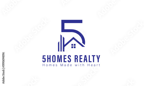 Modern Real Estate Logo Design with Number 5 and House Icon