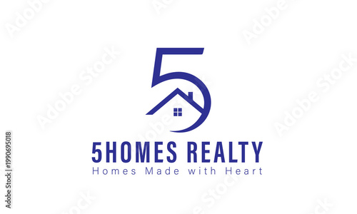 Modern Real Estate Logo Design with Number 5 and House Icon