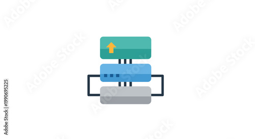 Server Data Upload Vector Illustration, Flat Style Graphic Icon for Cloud Computing and Network Infrastructure Management Concept