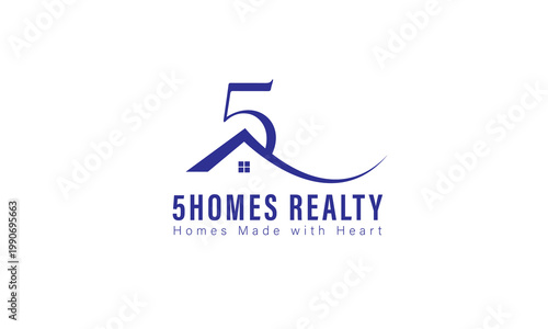 Modern Real Estate Logo Design with Number 5 and House Icon
