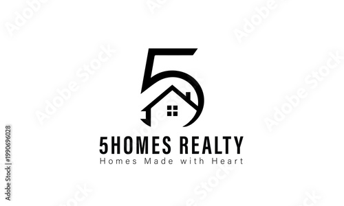 Modern Real Estate Logo Design with Number 5 and House Icon