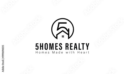 Modern Real Estate Logo Design with Number 5 and House Icon