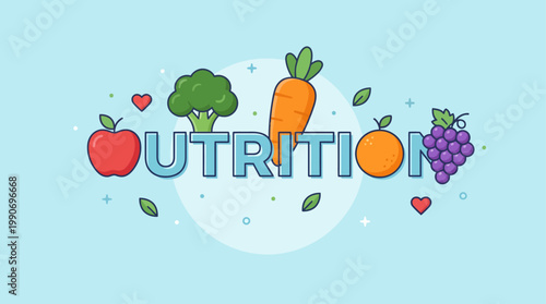 Healthy Eating and Nutrition Concept with Fruits and Vegetables Illustration