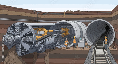 Advanced Tunnel Boring Machine Under Construction in an Underground Excavation