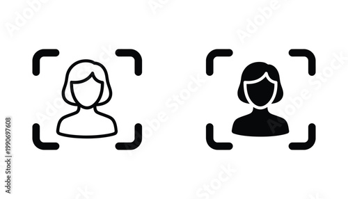 Facial recognition user scan icon set for identity verification and biometric security interface design