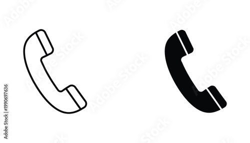 Telephone handset icon set in outline and solid black style for communication and customer service support