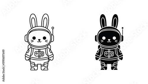Astronaut rabbit character icon set in space suit for children games and cosmic exploration design themes