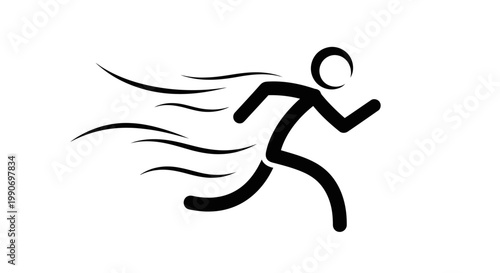 Dynamic Running Person Icon Depicting Speed and Movement on a White Background, Minimalist Style.