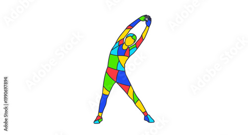 Person stretching colorful body sideways.
