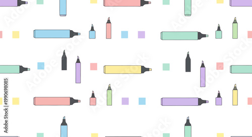 Colorful Highlighters and Square Shapes Seamless Pattern