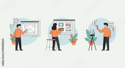 Creative process illustration: design, content creation, and photography