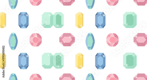 Colorful Gemstone Pattern Seamless Background with Pastel Jewels