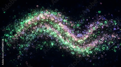 Abstract wave of luminous colorful particles glowing against a dark background