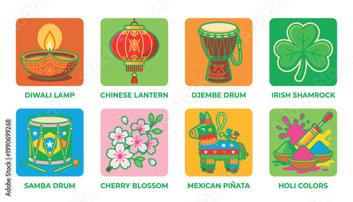 Cultural symbols and festive icons from around the world.