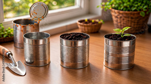 Sustainable Living Concept — Reuse Recycle Reduce (3R) Turning Waste into Plant Growth
