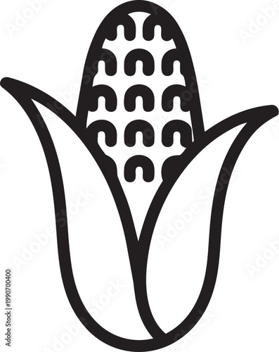 A black and white drawing of an ear of corn