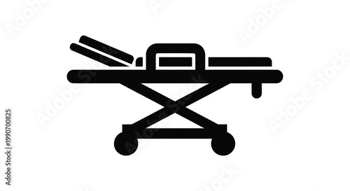 A black silhouette of a hospital gurney with raised side rails silhouette